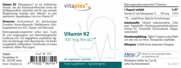 Vitaplex - Vitamin K2 100 mcg (90 veg. Kapseln)