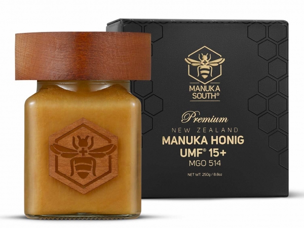 Manuka South Manuka Honig MGO 514+ (UMF 15+) im Glas mit Holzdeckel 250g